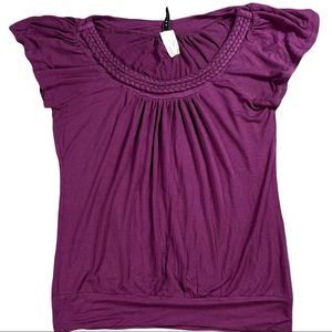 4/$32 Voice purple/dark maroon shirt braided collar scoop neck short sleeves